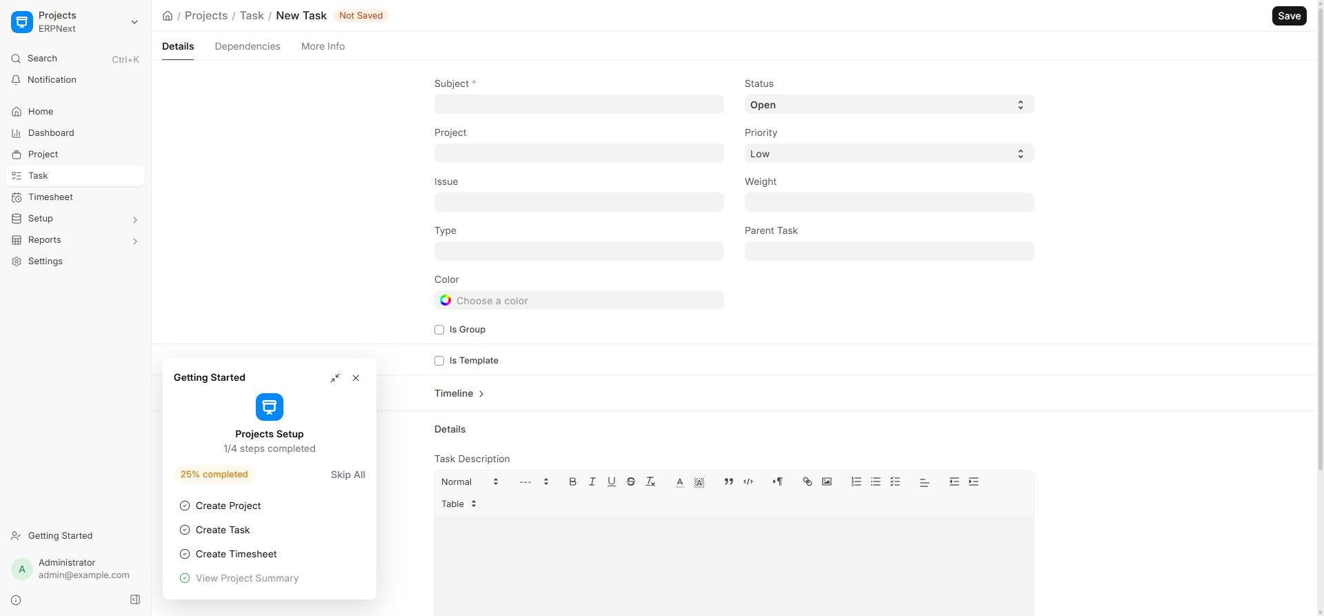 Form tạo Task mới